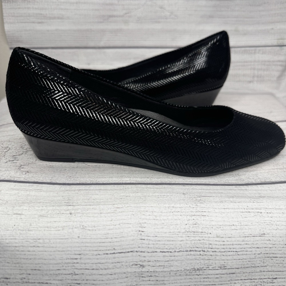Trotters Lauren Black Textile‎ Shoe Herringbone Pattern Womens 8M Wedge Heel